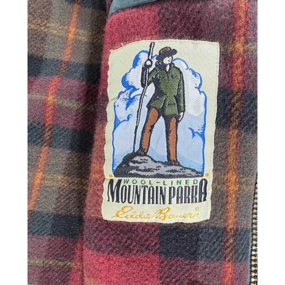Eddie Bauer Wool Lined Mountain Parka Large Green Hooded Barn Coat Chore Jacket
